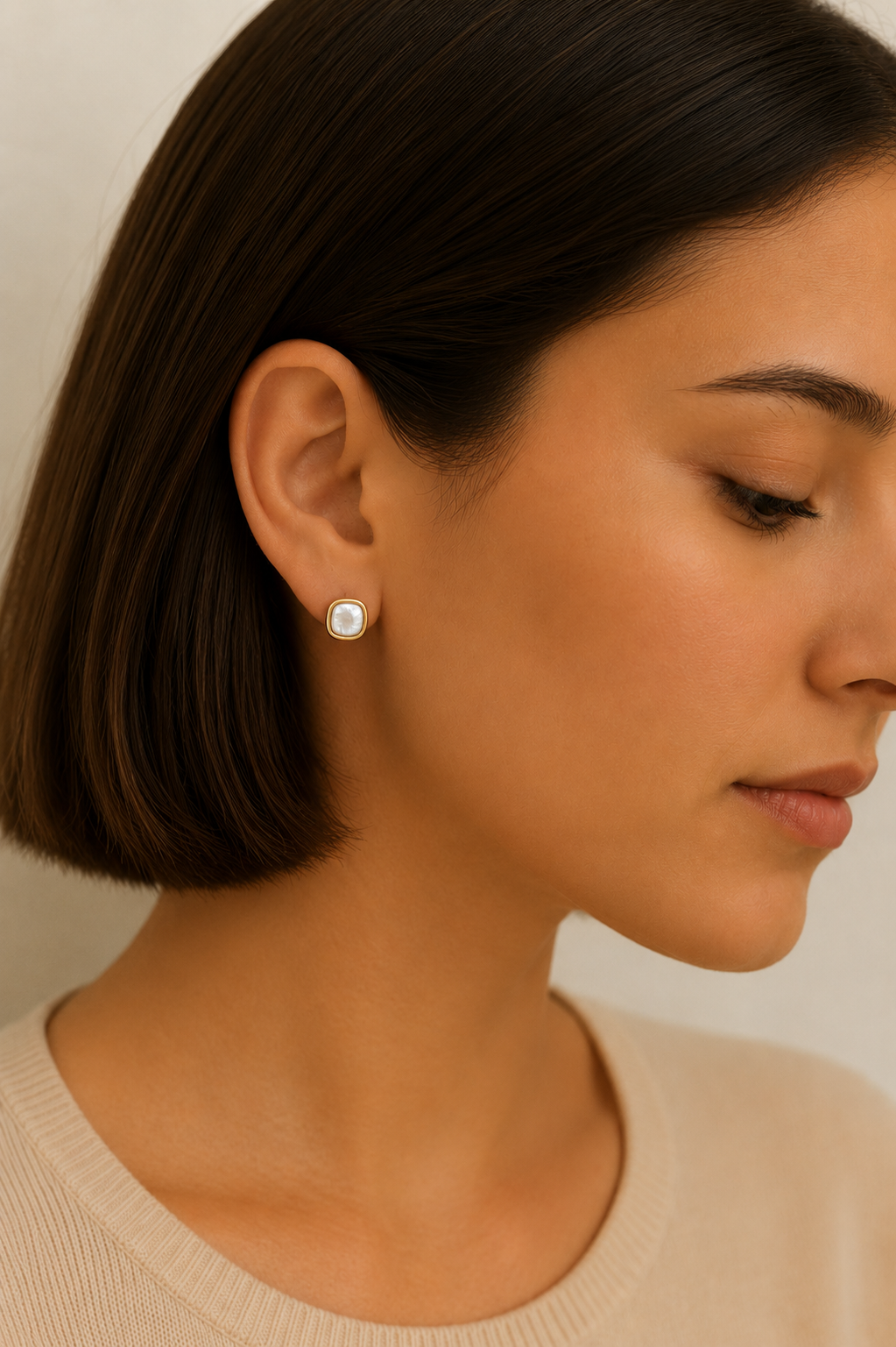 Moonveil Square Gold Earrings